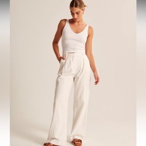 Sold Out Abercrombie linen blend pleated wide leg pants in white